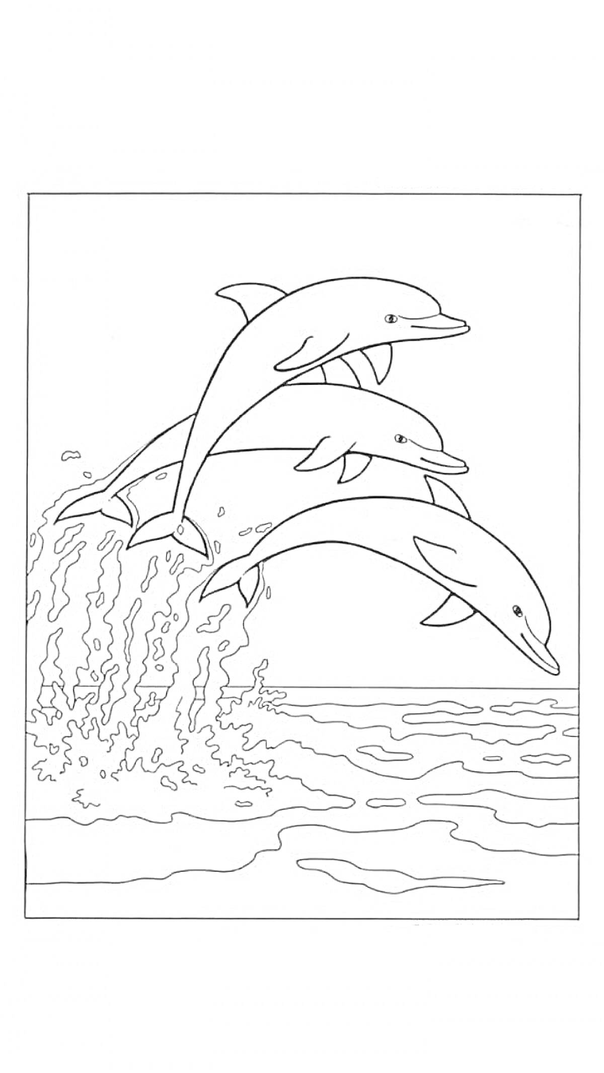 Раскраска Дельфины, прыгающие из воды