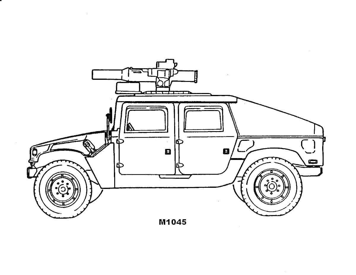 Раскраска M1045 военная машина с установленным оружием