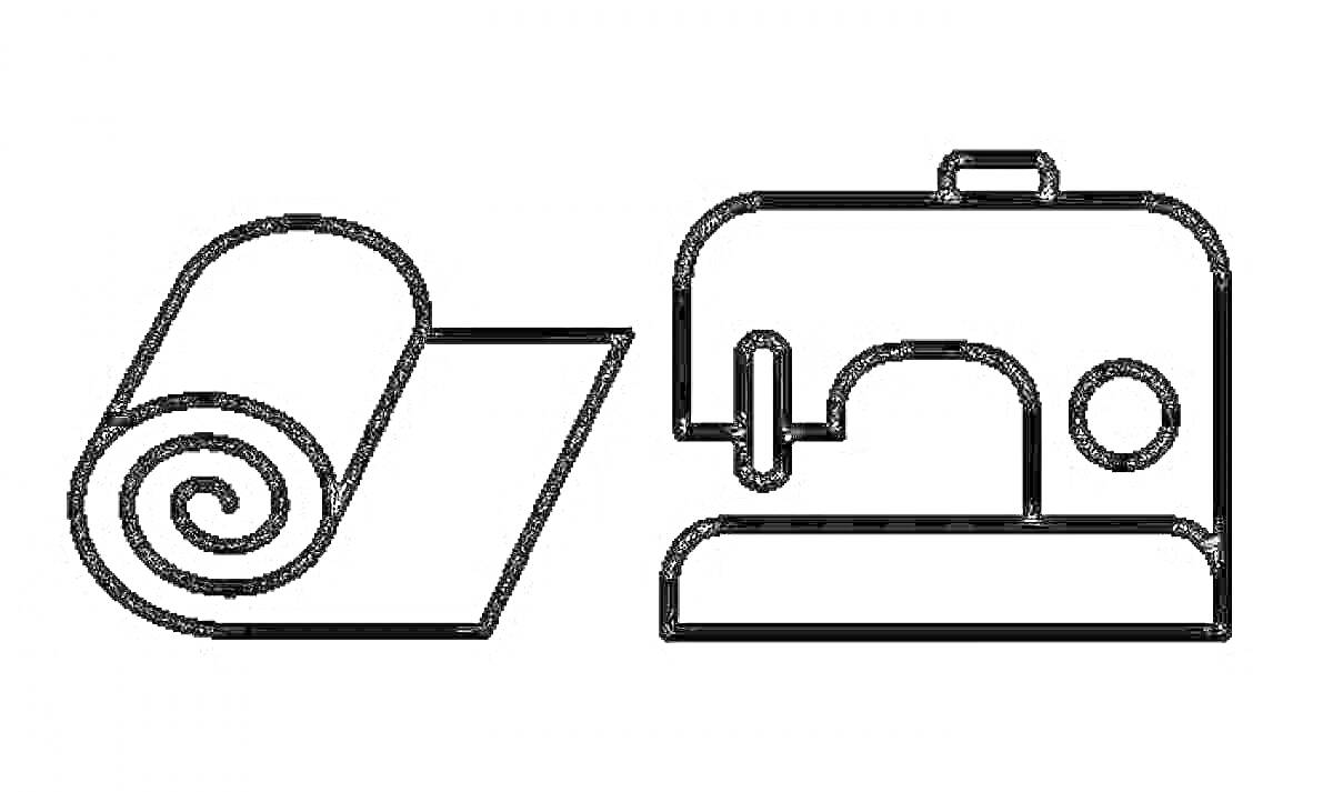 На раскраске изображено: Швейная машинка, Шитье, Ткань, Рукоделие