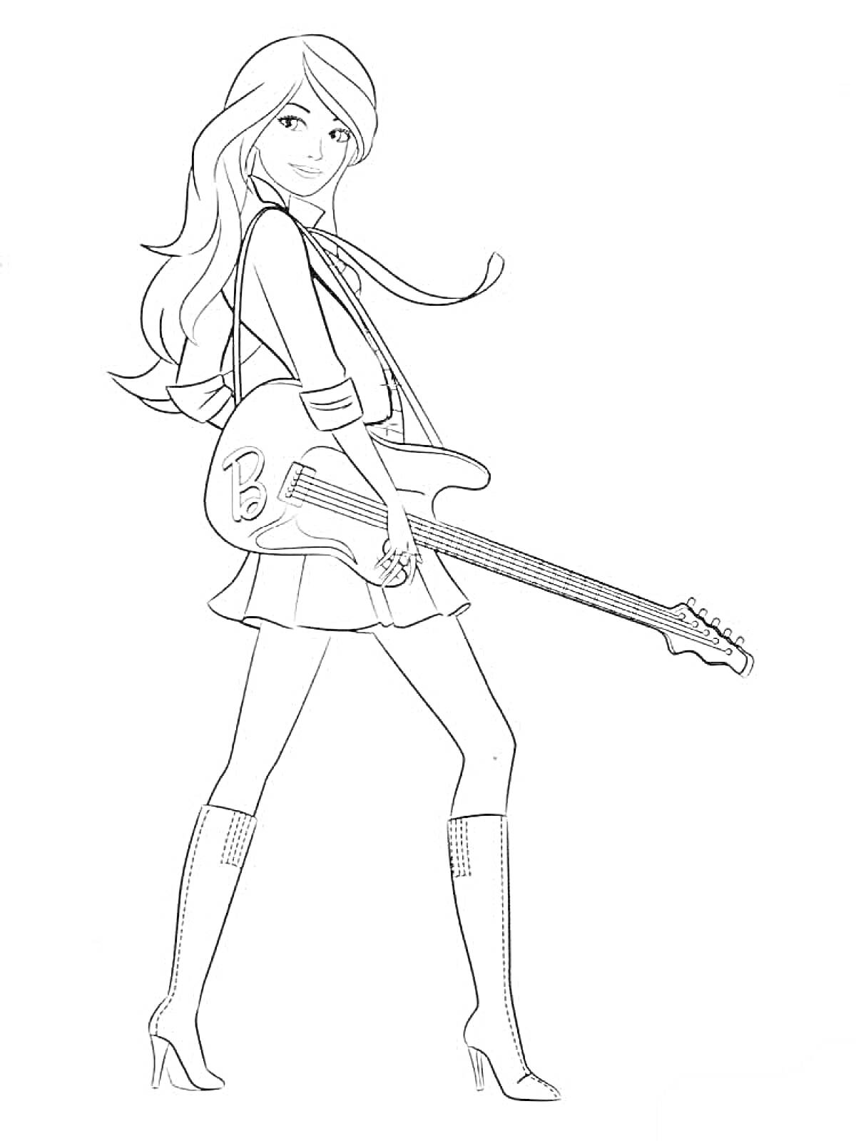 Девочка с гитарой в платье и сапогах