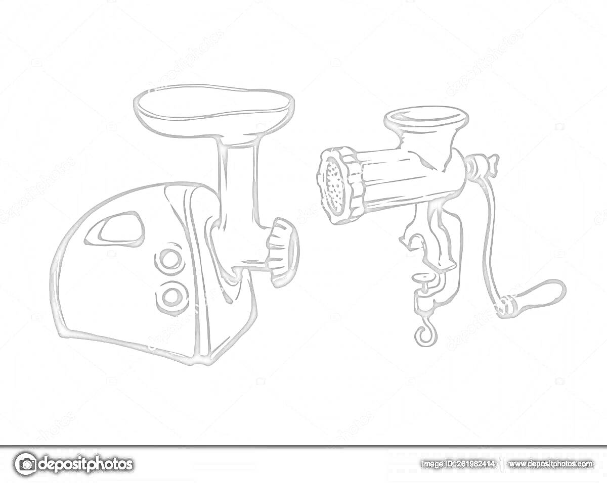 Раскраска Электрическая и ручная мясорубки