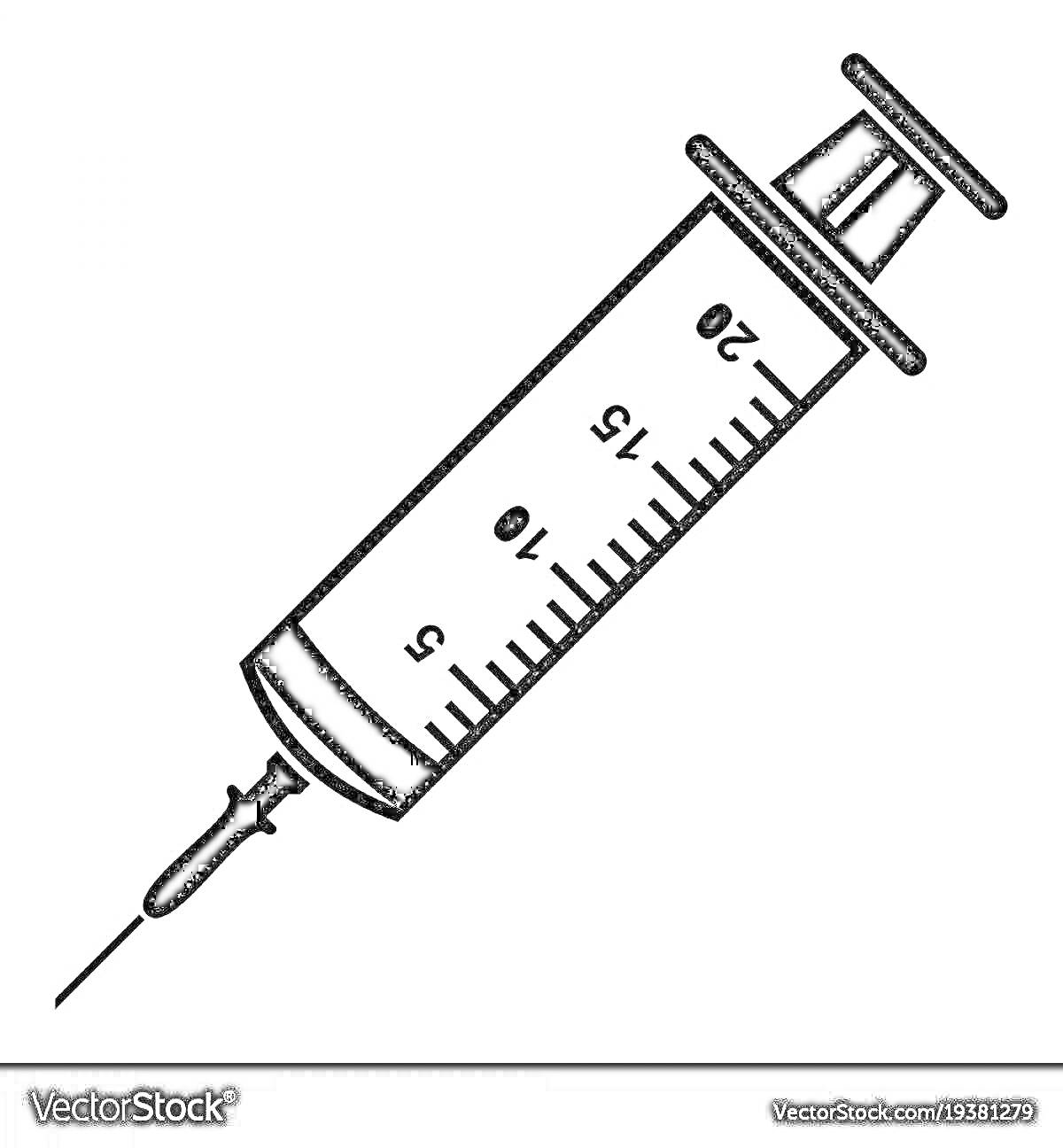 Раскраска Шприц с иголкой и шкалой делений