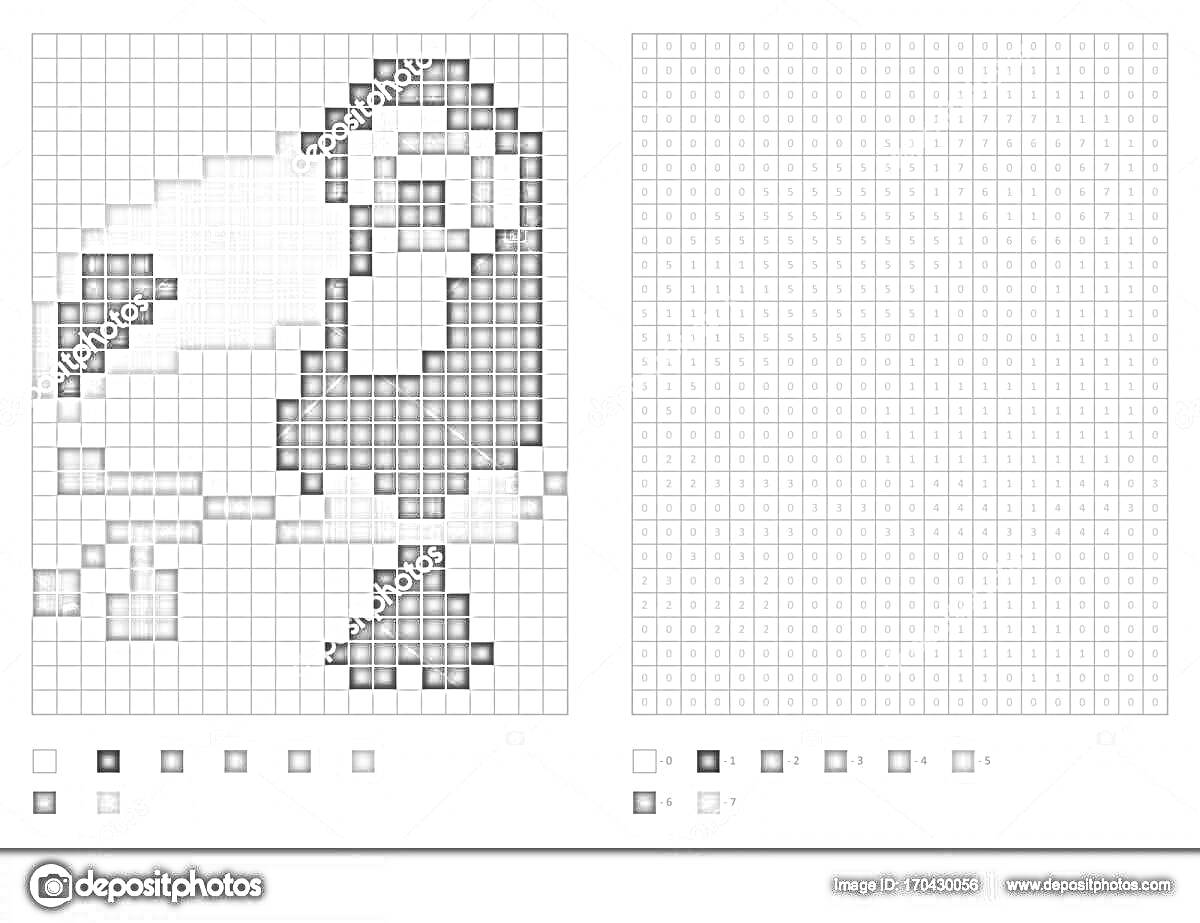 Раскраска Пиксельная раскраска - попугай с ключом цветов