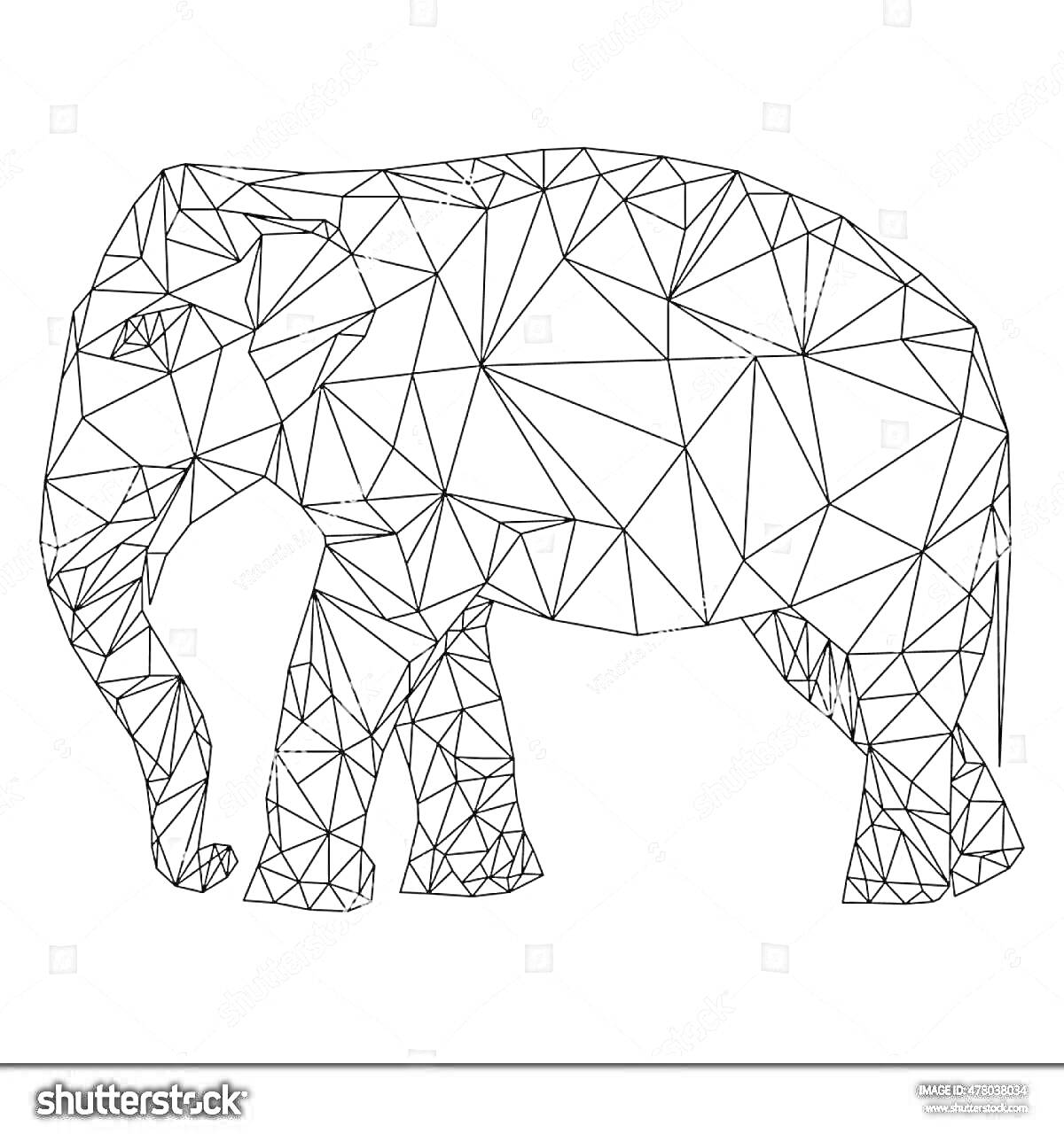 На раскраске изображено: Слон, Полигон, Геометрия, Треугольники, Графика