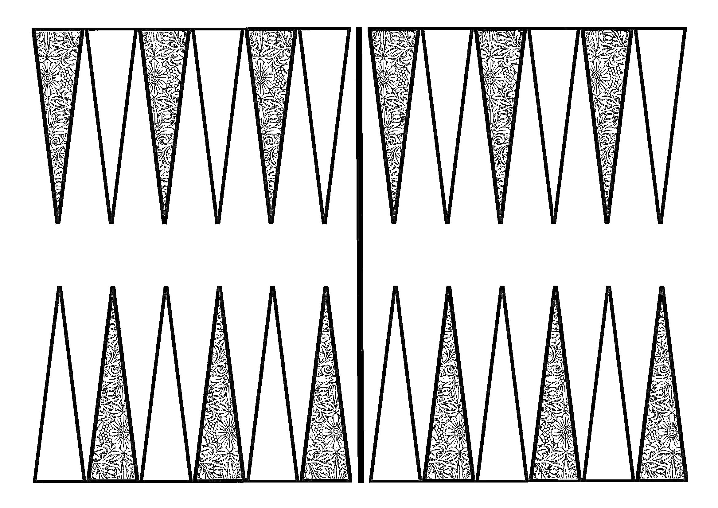 Раскраска Доска для игры в нарды с треугольниками для раскрашивания