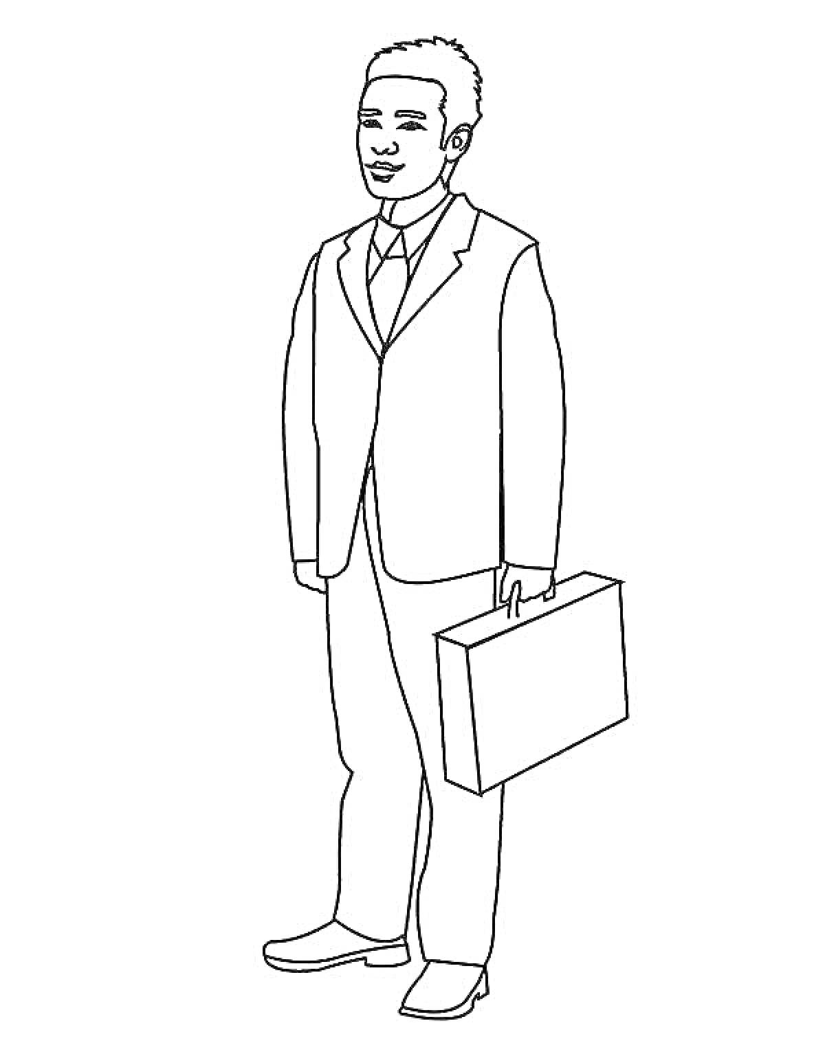 Раскраска Мужчина в костюме с портфелем