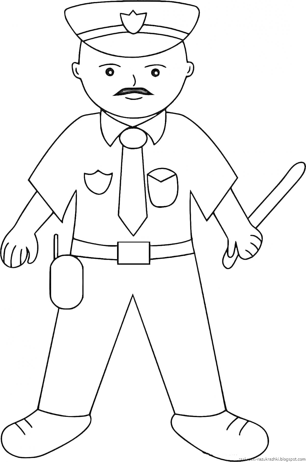 Раскраска Полицейский с дубинкой и рацией