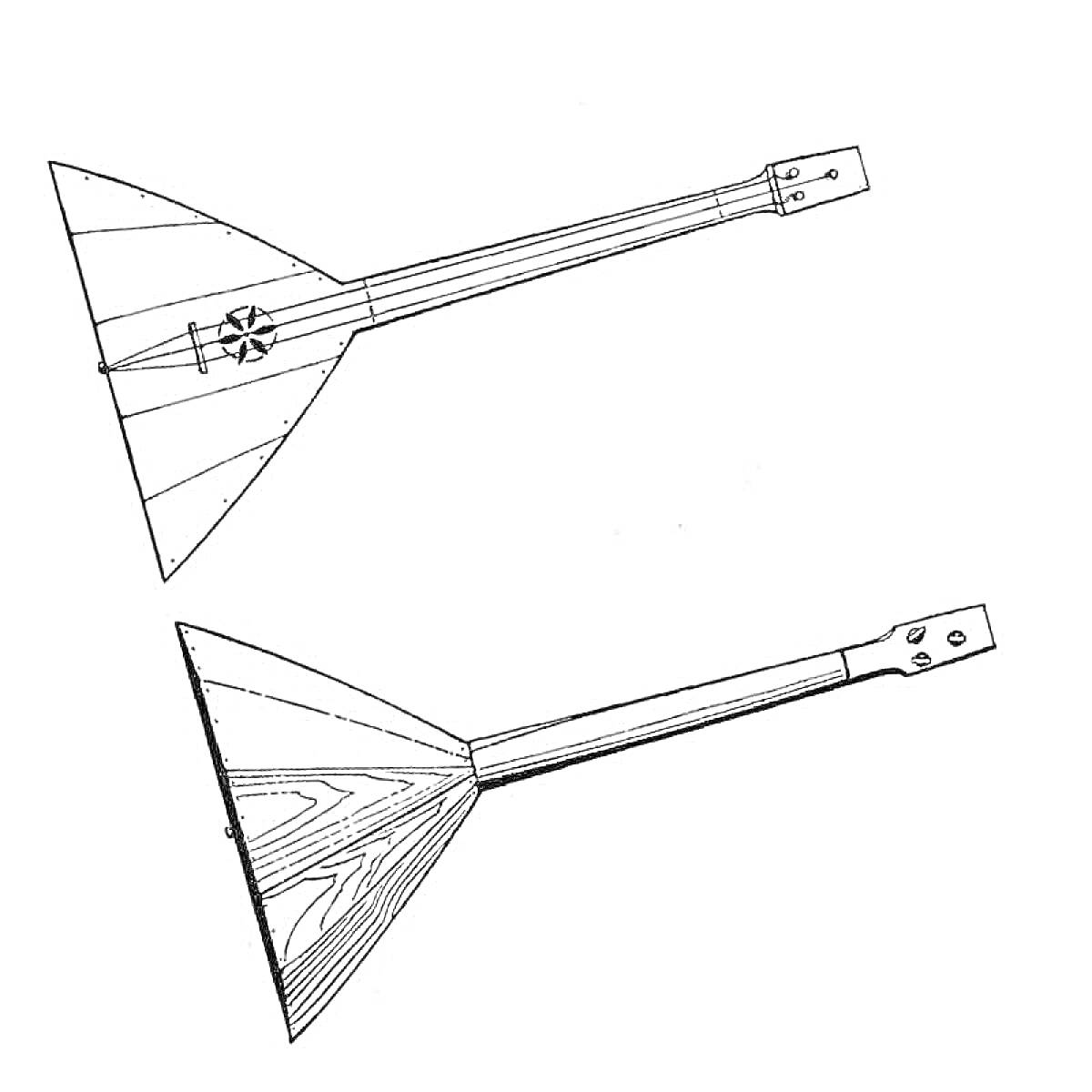 Раскраска Раскраска с двумя балалайками без струн, одна с узором на корпусе
