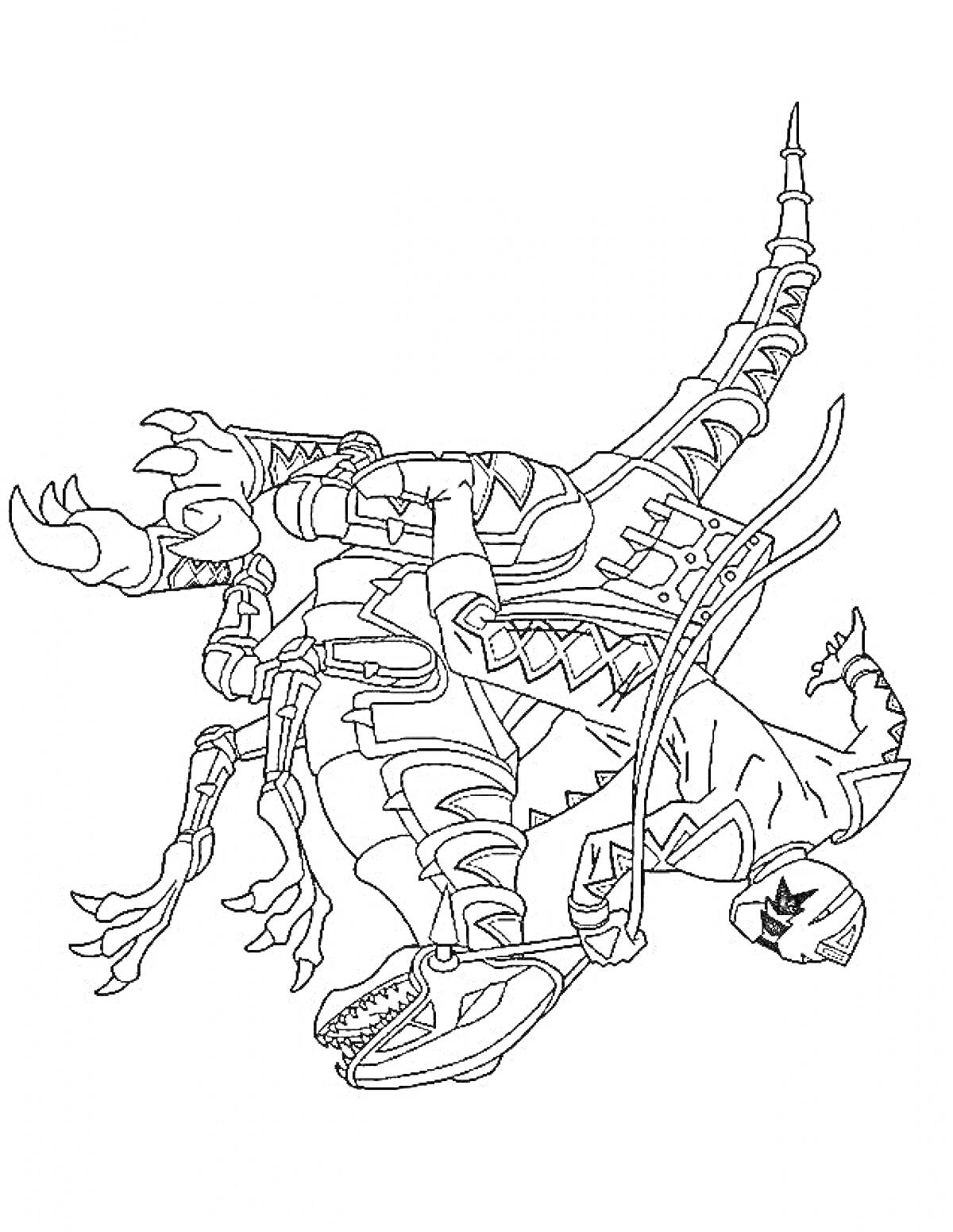Раскраска Скричер в форме динозавра с механическими элементами и высоко поднятой передней лапой