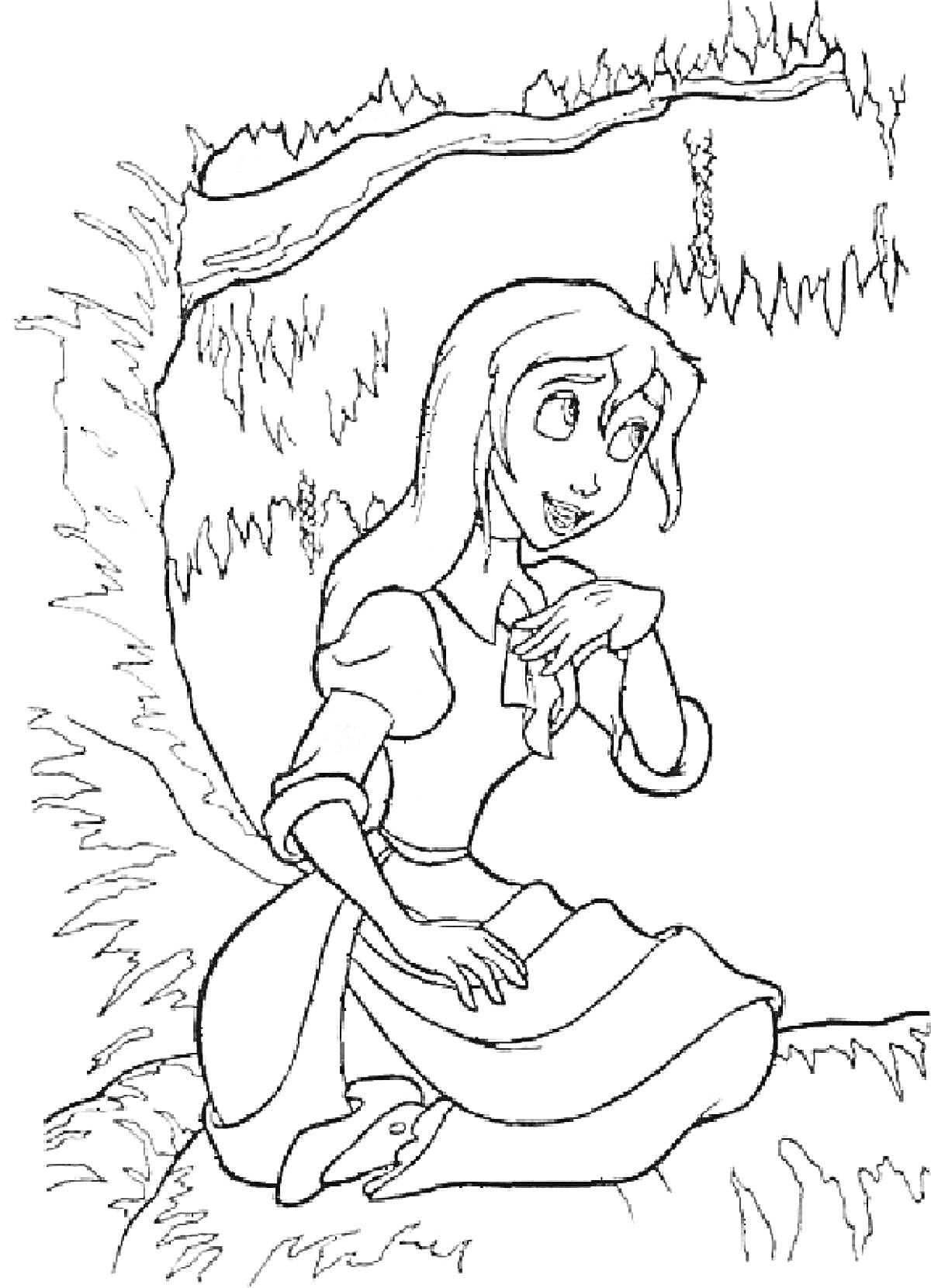 Раскраска Джейн Портер сидит на ветке дерева в джунглях