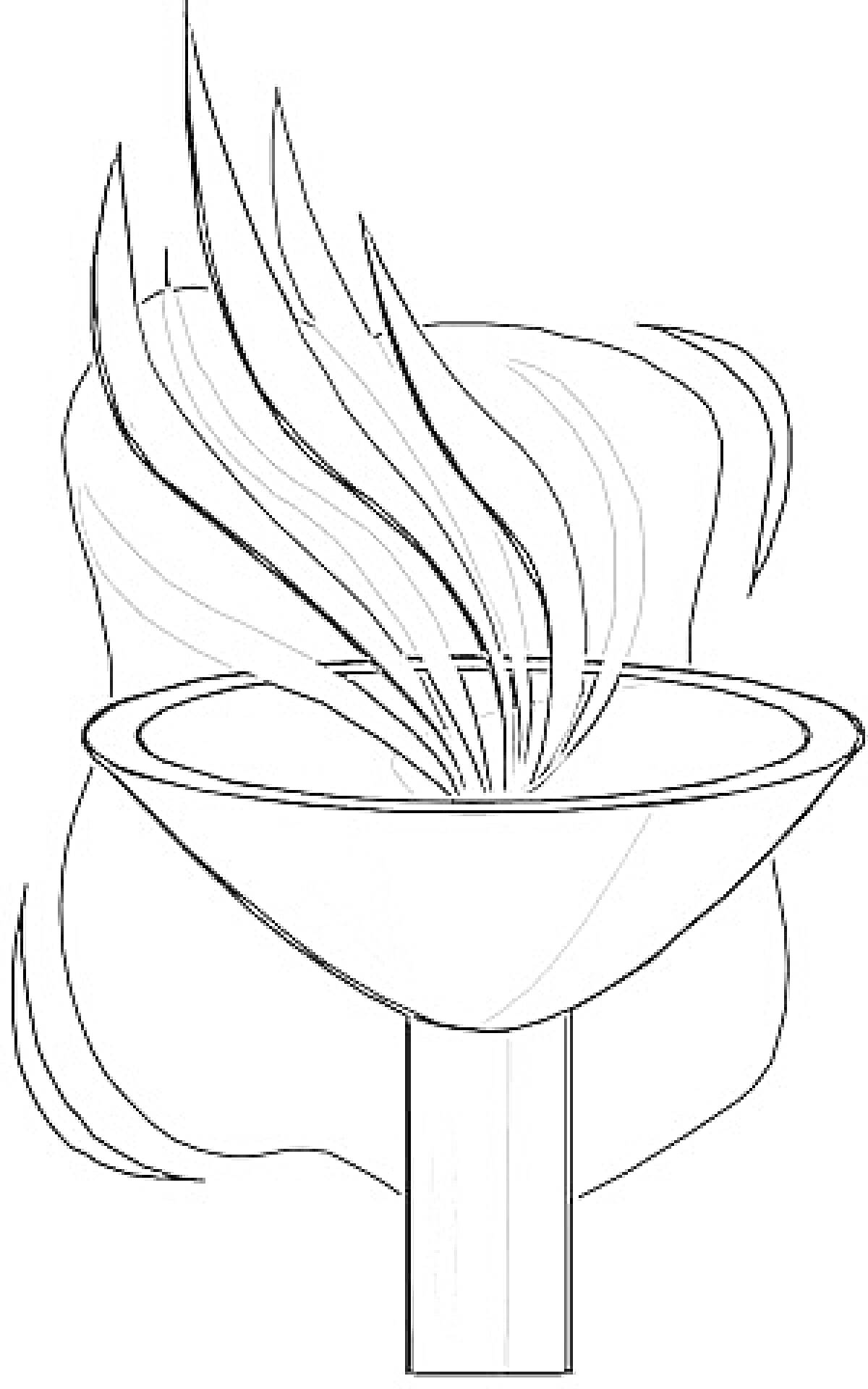 Раскраска Олимпийский огонь в чаше с разрушенным фоном