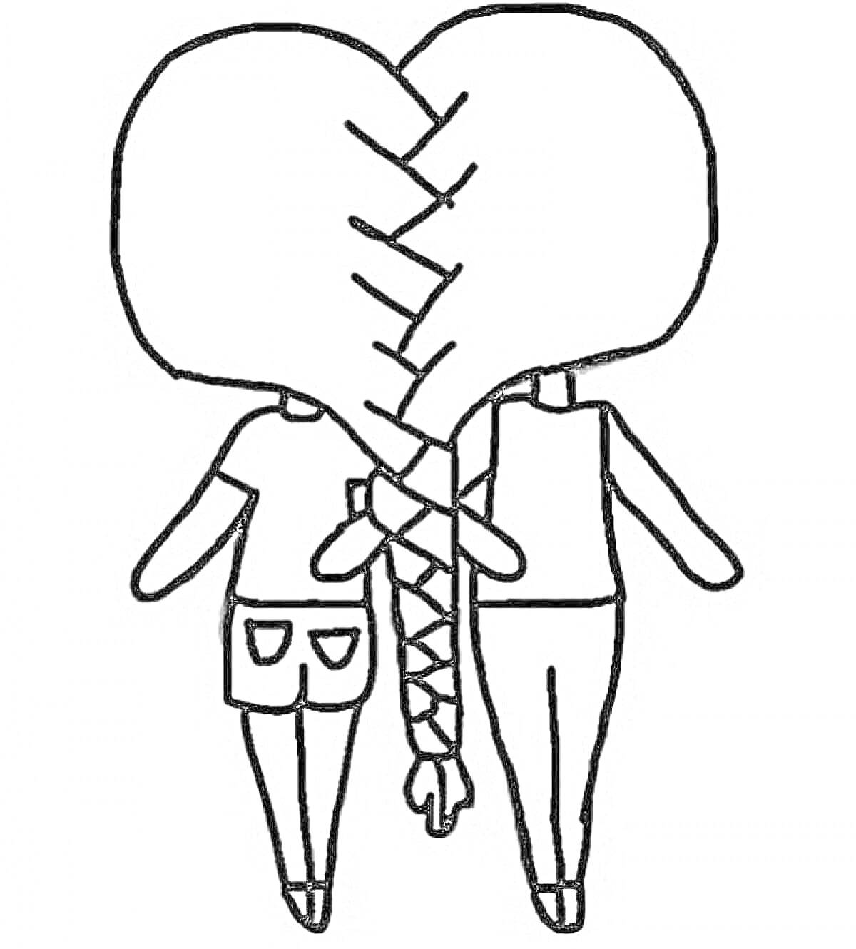 Раскраска Два персонажа Gacha Life со сплетённой косой и сердцем