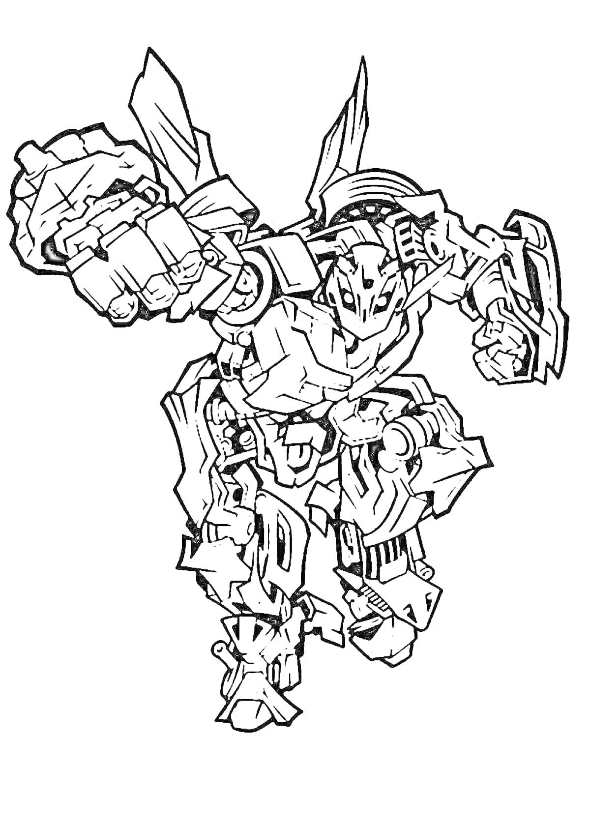 Раскраска Бамблби с поднятым кулаком в боевой позе