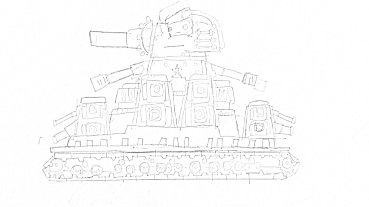 Раскраска Танк Левиафан с несколькими башнями, броней и гусеницами