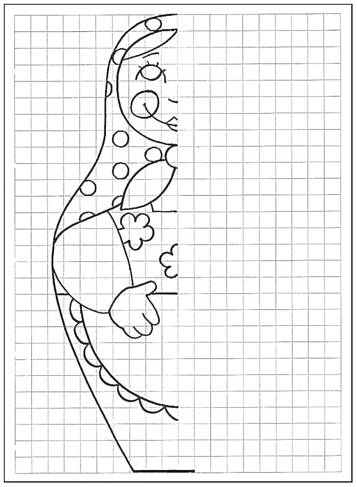 На раскраске изображено: Матрёшка, Цветы, По клеткам, Половина