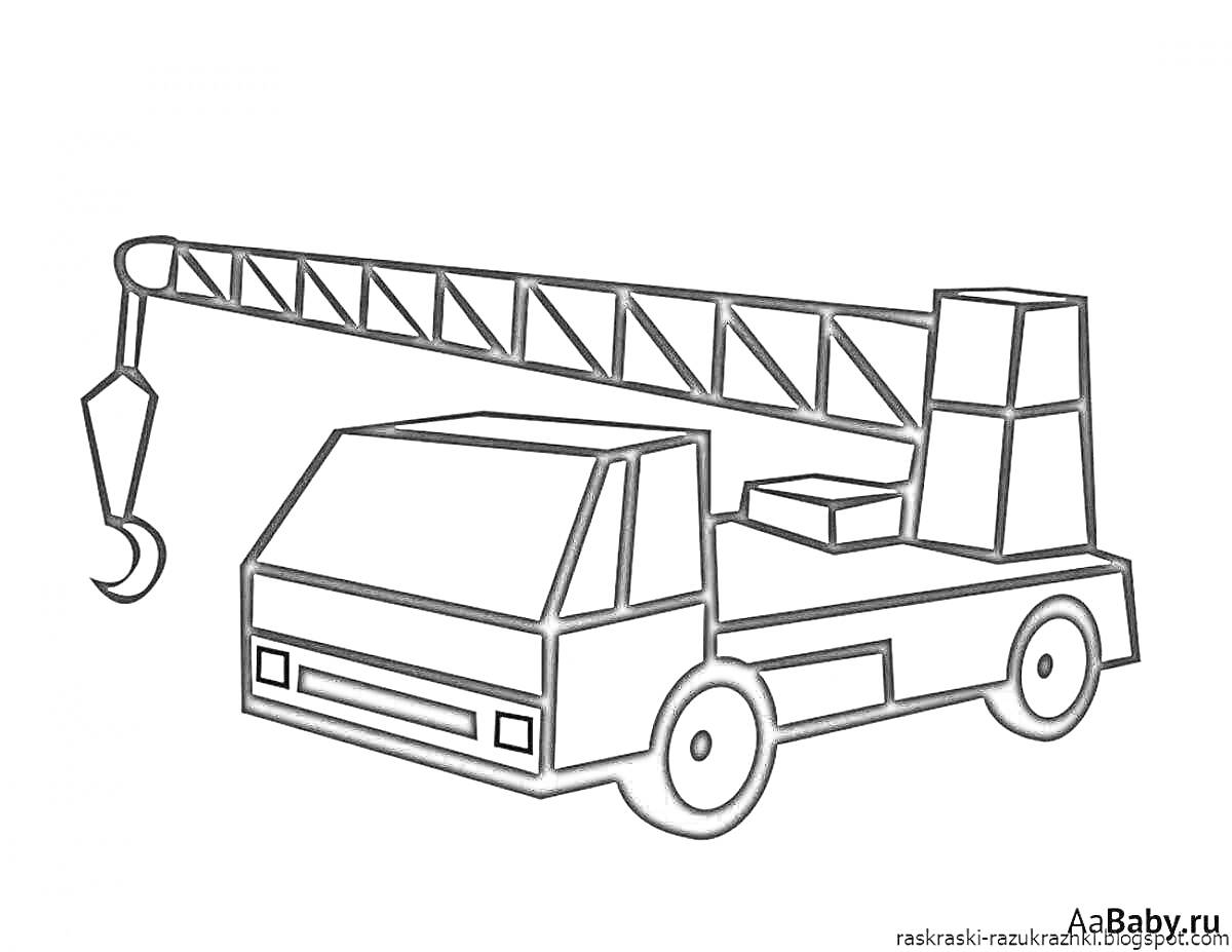На раскраске изображено: Крюк, Колёса, Строительная техника, Техника