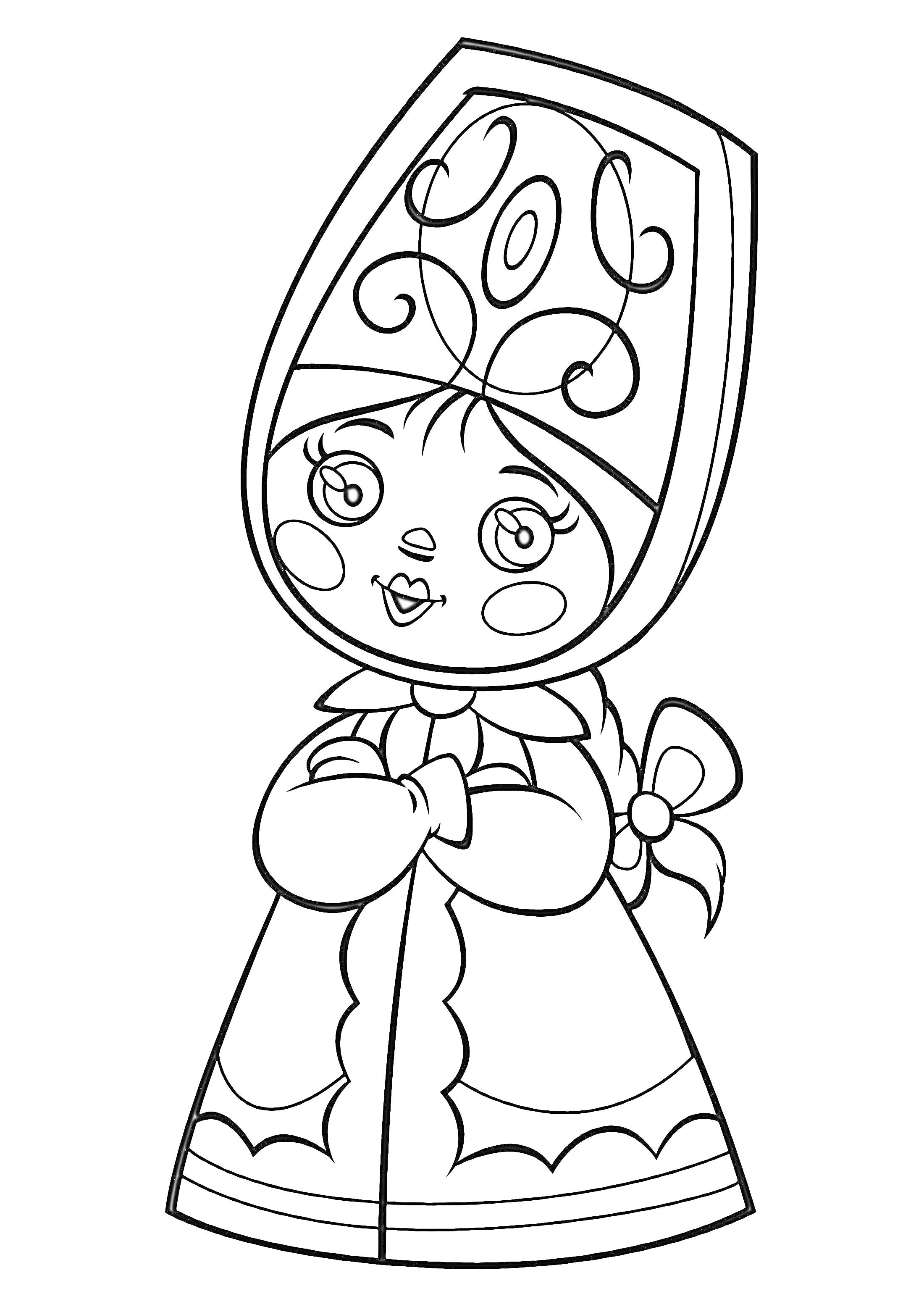 Раскраска Древнерусская девочка в кокошнике