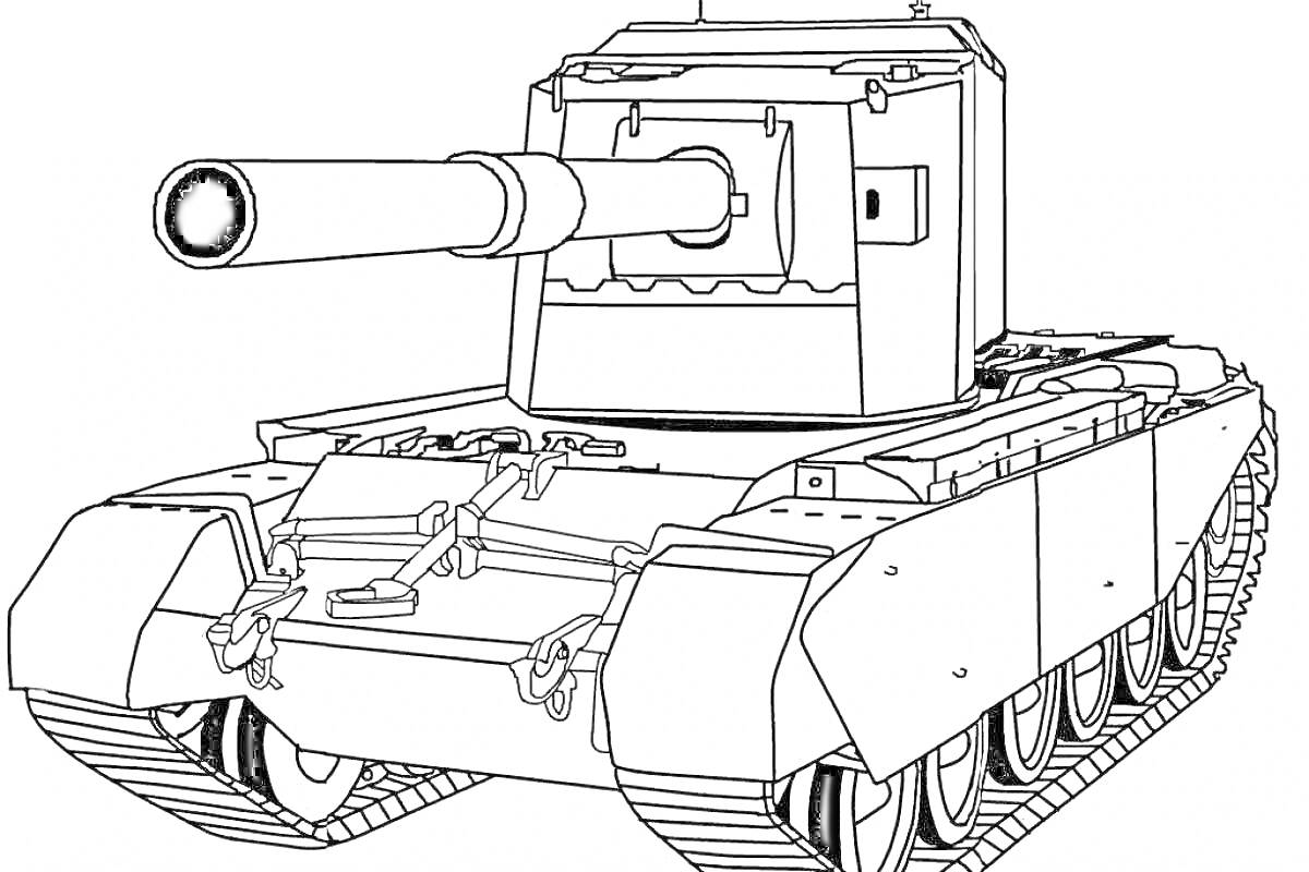 На раскраске изображено: Танк, Военная техника, Гусеницы, Броня, Артиллерия, Оружие