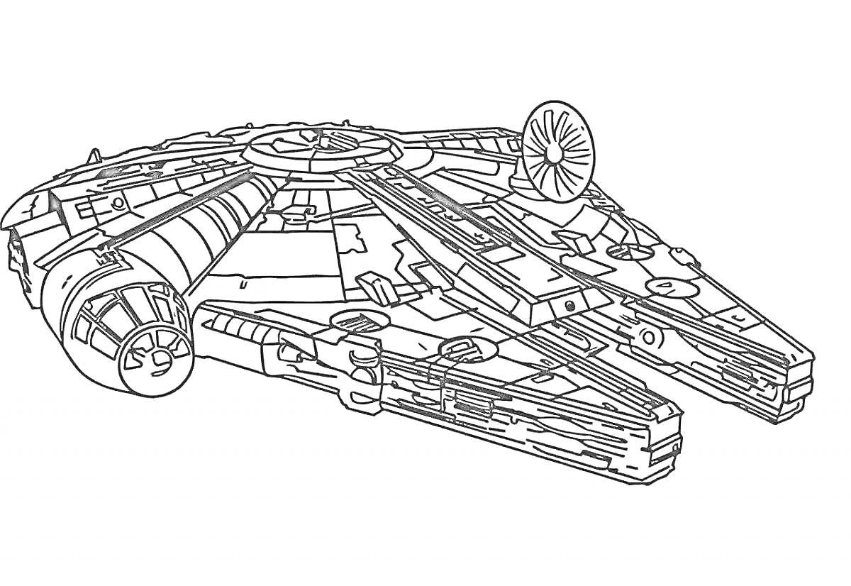 На раскраске изображено: Звездные войны, Космический корабль, Фантастика, Детали