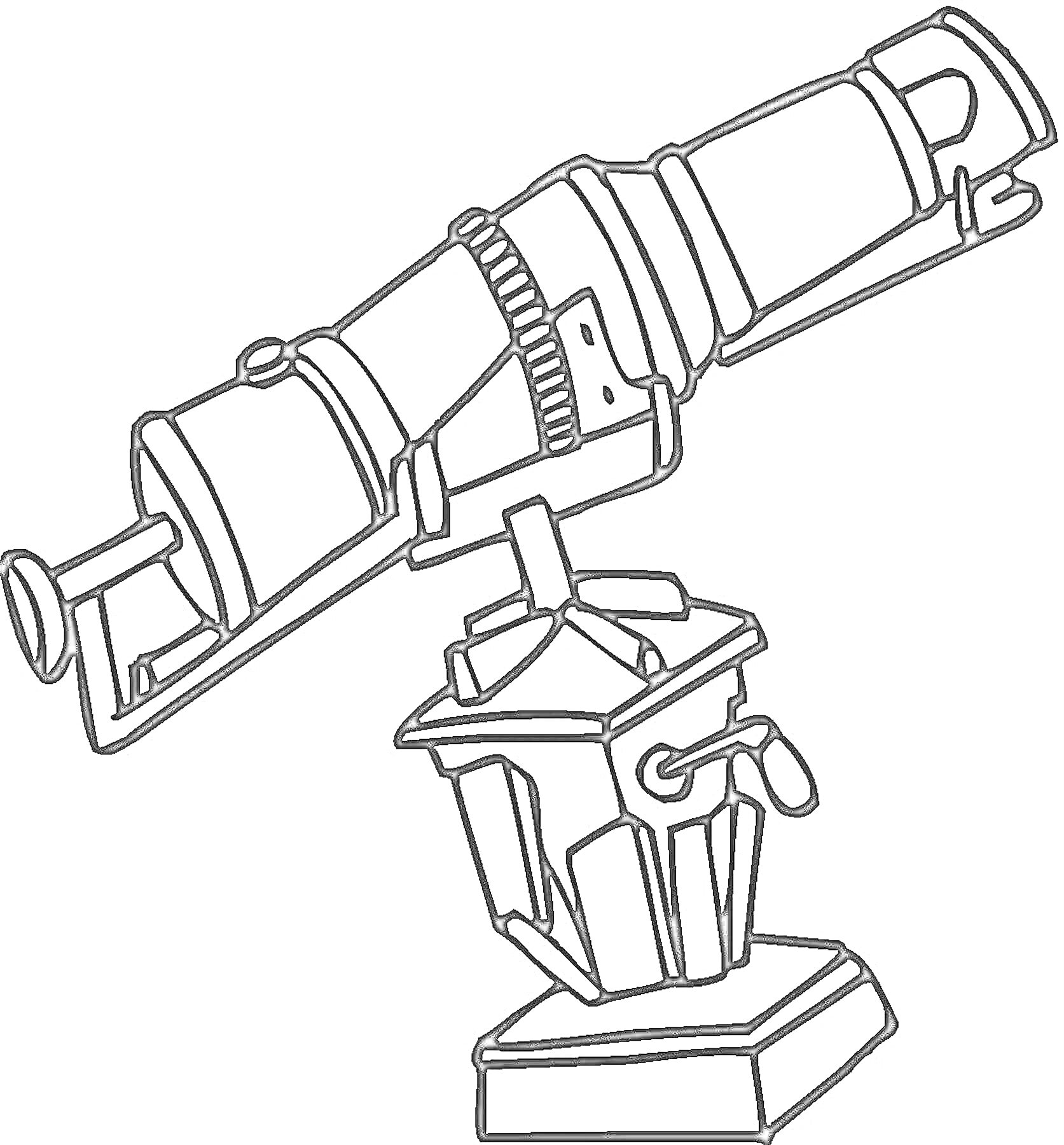 На раскраске изображено: Телескоп, Штатив, Изобретение, Наблюдение, Астрономия, Наука, Небо