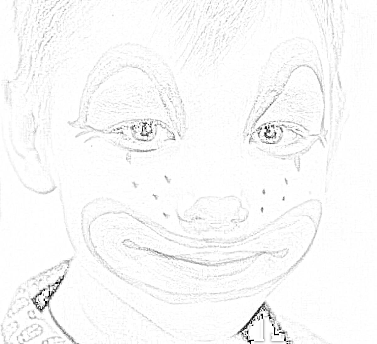 Раскраска Лицо ребенка с раскраской клоуна