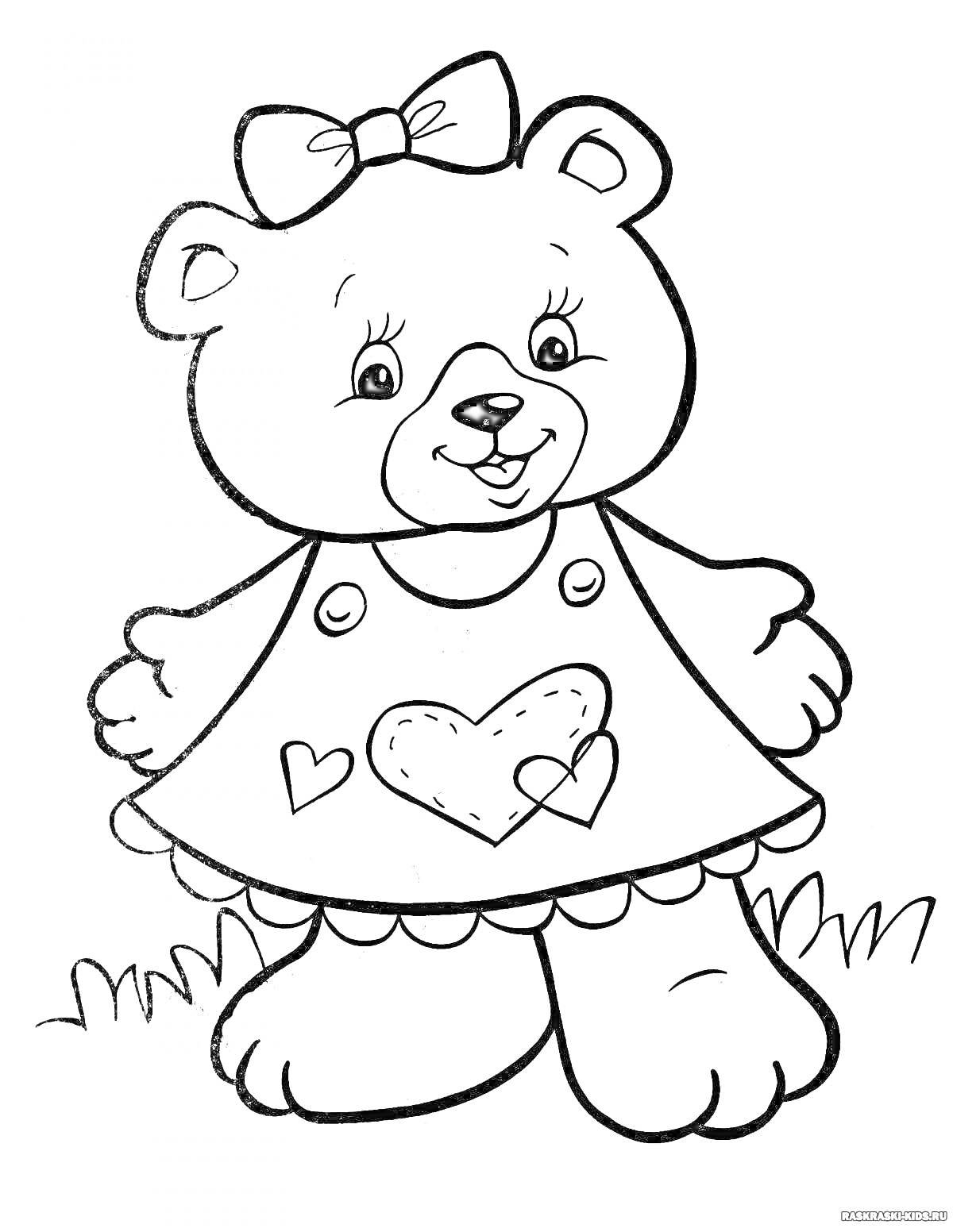 Раскраска Медвежонок в платье с сердечками