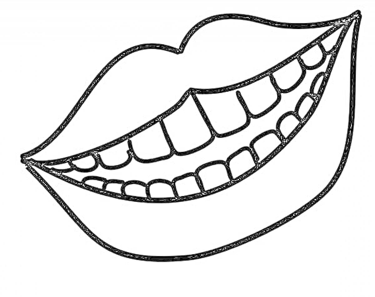 Раскраска Улыбающийся рот с зубами