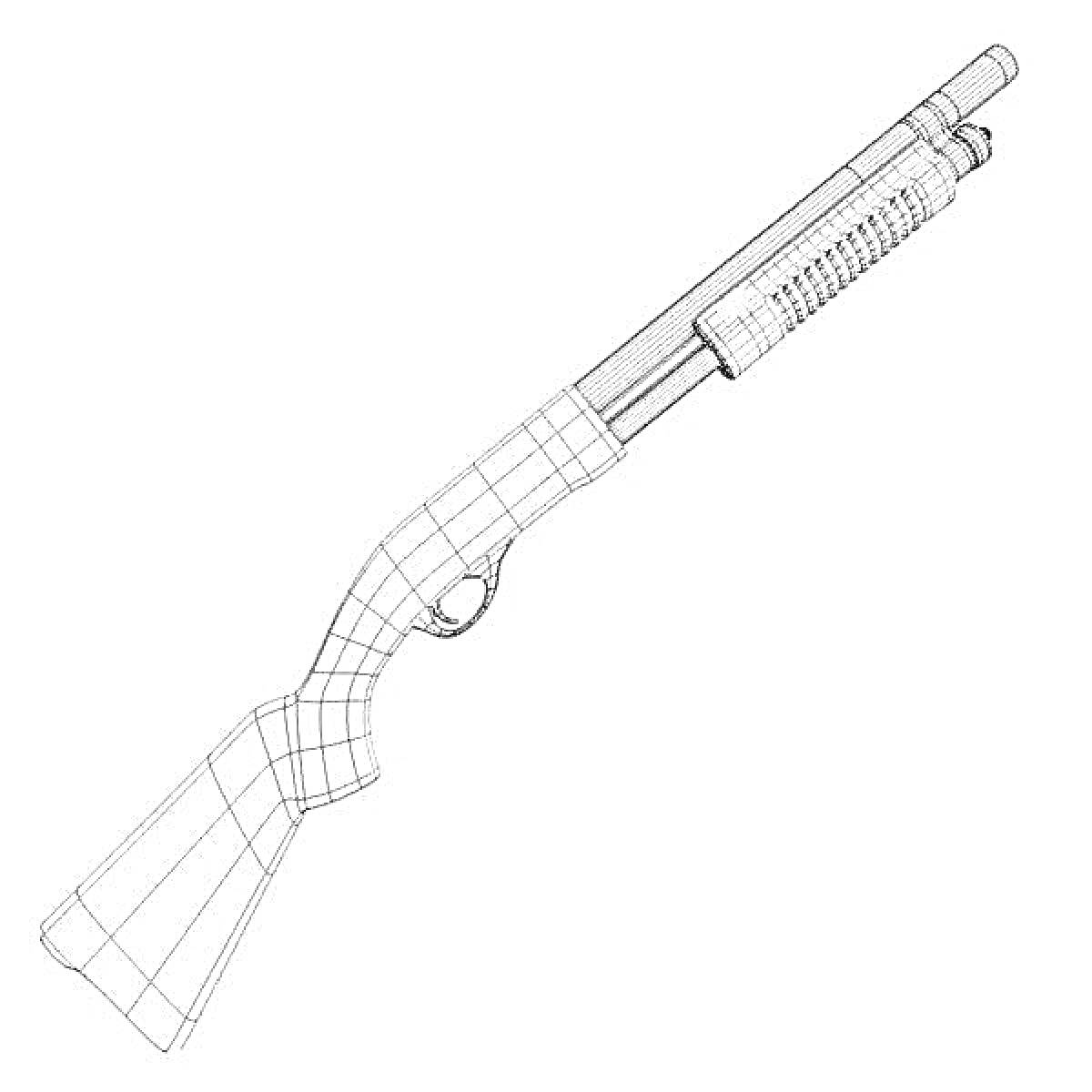 Раскраска Раскраска с изображением ружья с прикладом и цевьем со складчатым рисунком