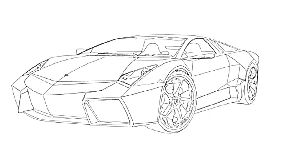 Lamborghini Aventador в линиях, передний и боковой вид, колеса, фары, окна