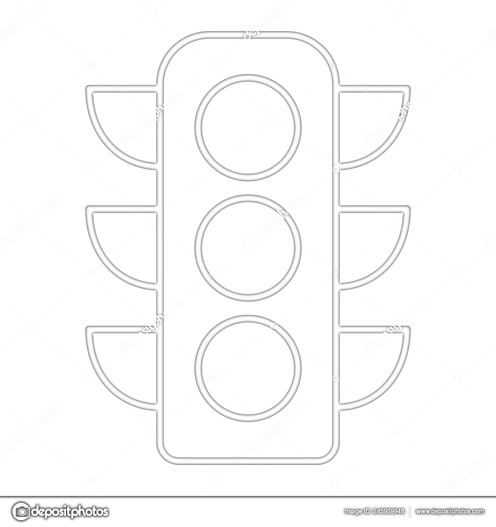 Раскраска Светофор с тремя круглыми сигналами и защитными козырьками