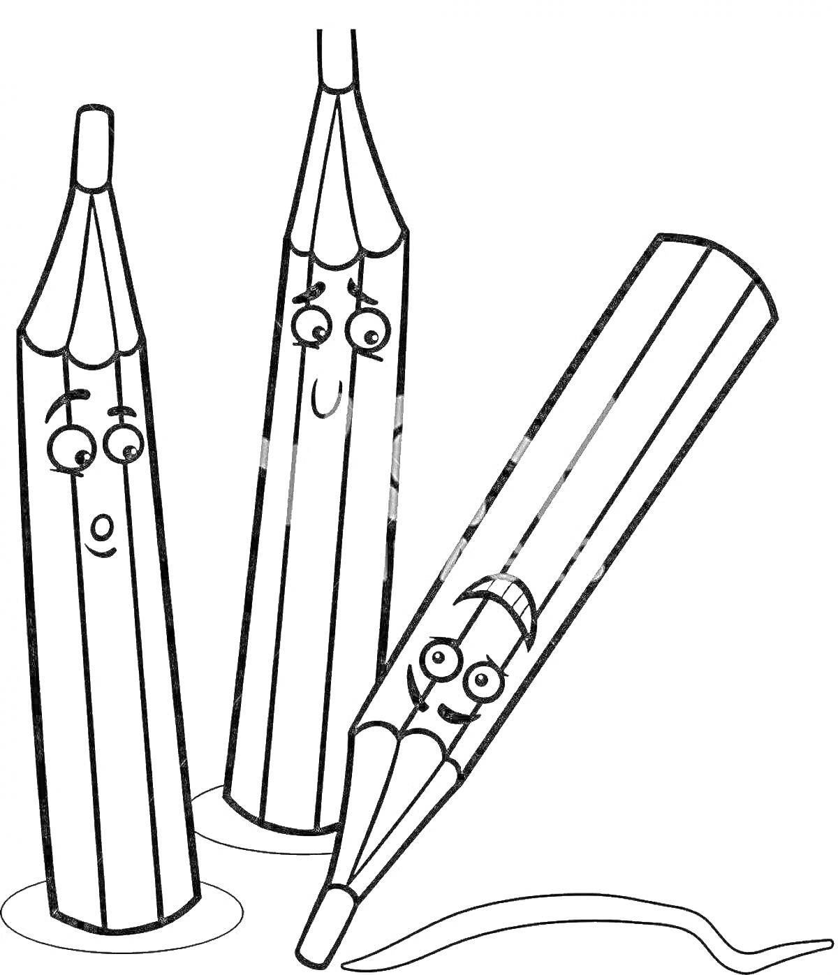 На раскраске изображено: Лицо, Три, Улыбка, Инструмент, Канцелярия, Для детей, Карандаши, Цифра 2