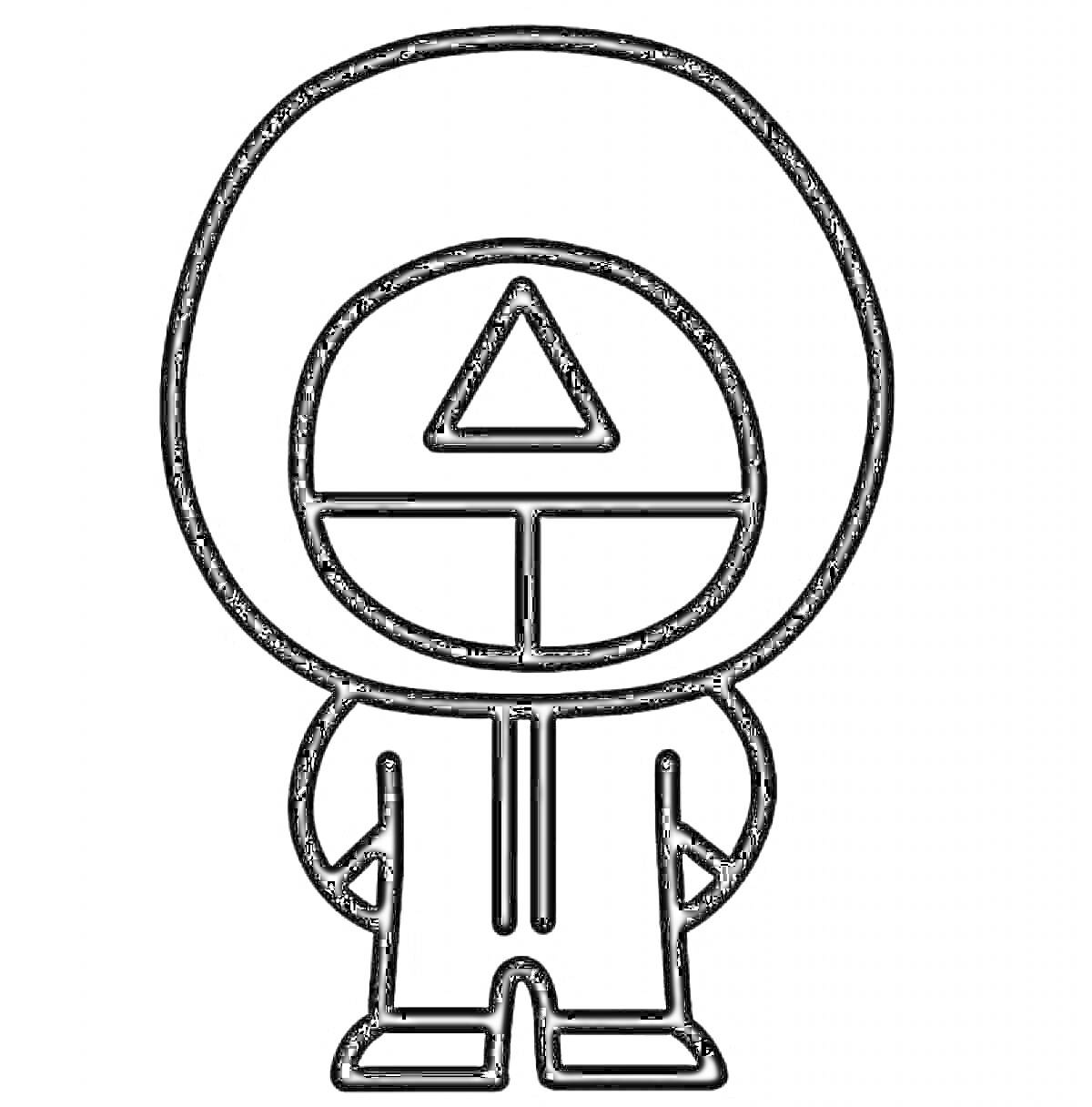 Раскраска Охранник из игры в кальмара с треугольником на маске