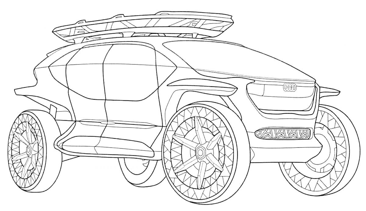 На раскраске изображено: Audi Q7, Колёса, Кузов, Кроссовер