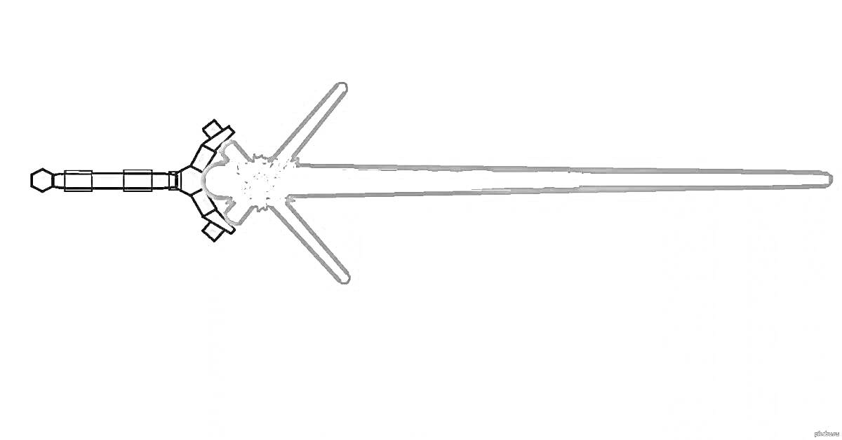 Раскраска Лазерный меч с перекрестной гардой и детализированной рукоятью