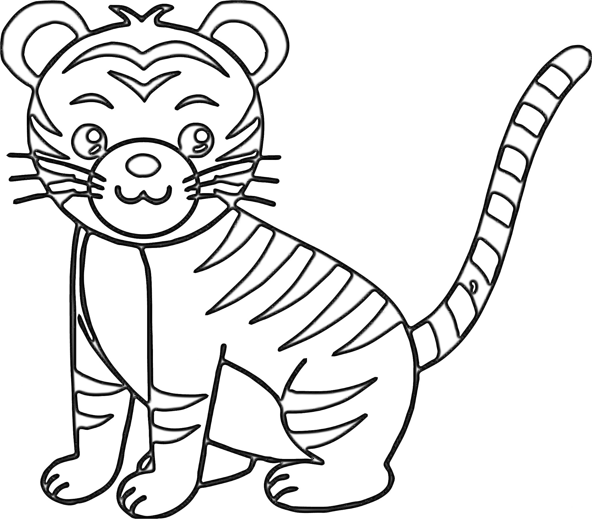 На раскраске изображено: Тигр, Полосатый, Хвост, Животные, Для детей