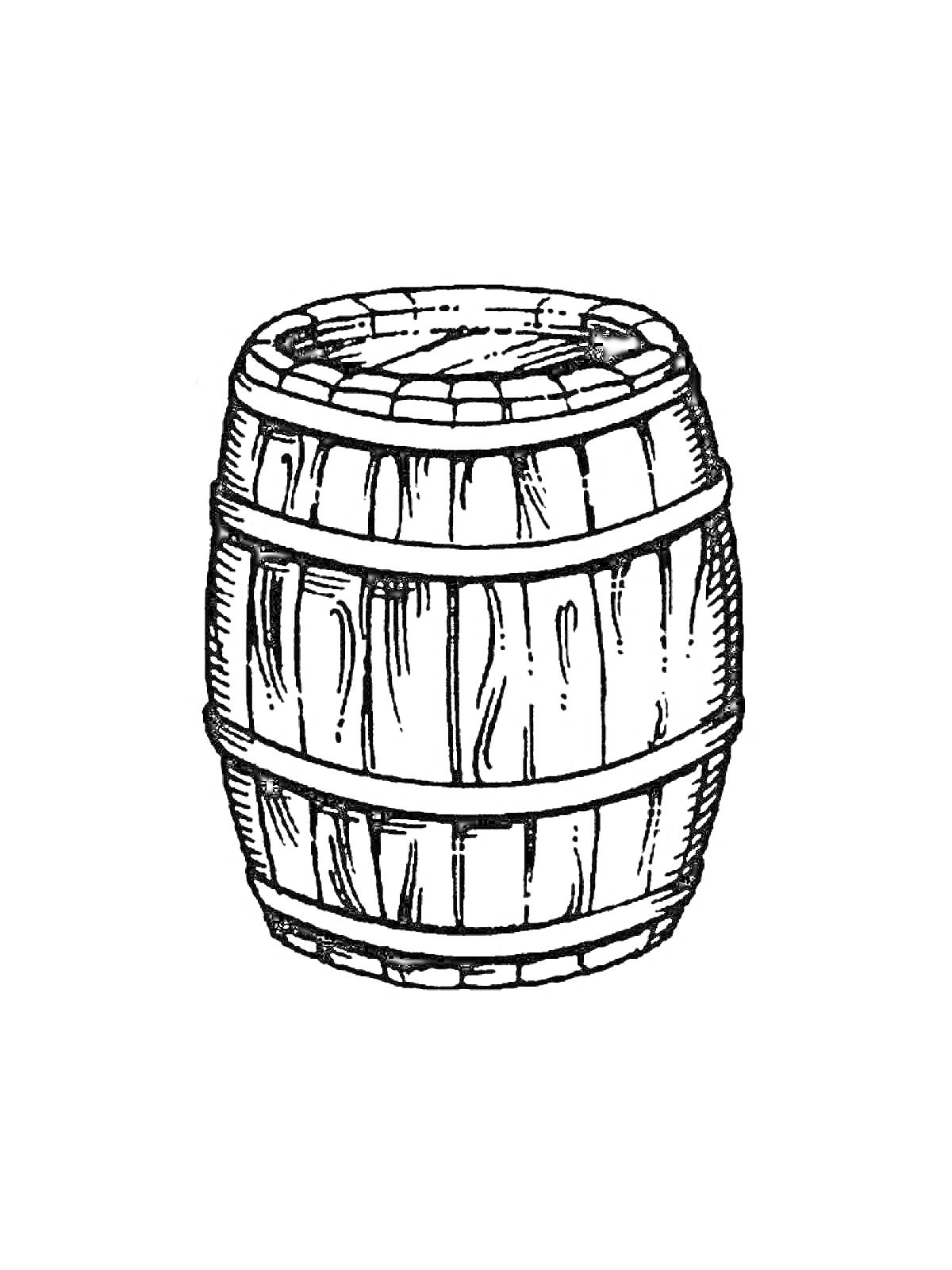 Раскраска Деревянная бочка в вертикальном положении с обручами