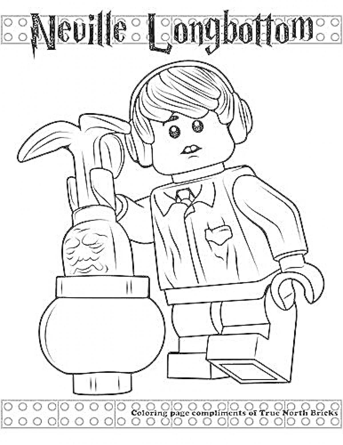 Раскраска Лего Невилл Лонгботтом с мандрагорой в горшке