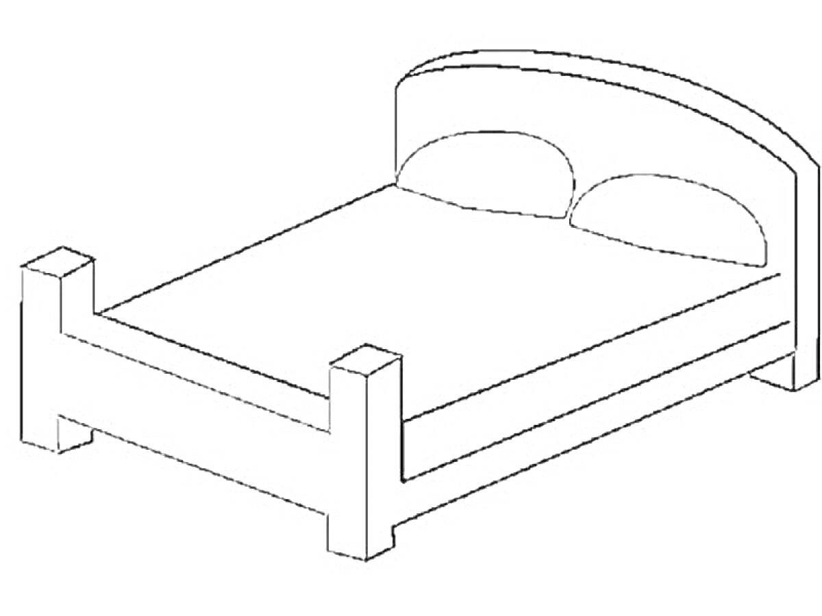 На раскраске изображено: Изголовье, Ножки, Для детей, Мебель, Спальное место