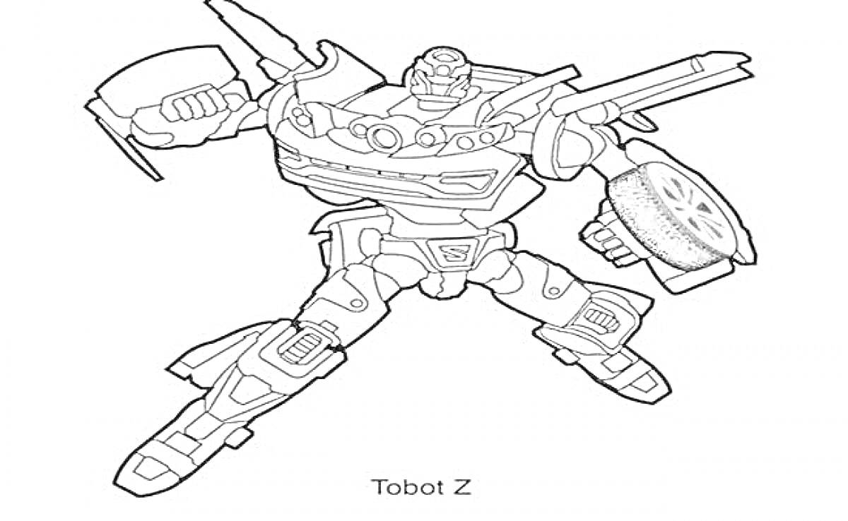 На раскраске изображено: Тобот, Робот, Боевой поза, Персонаж