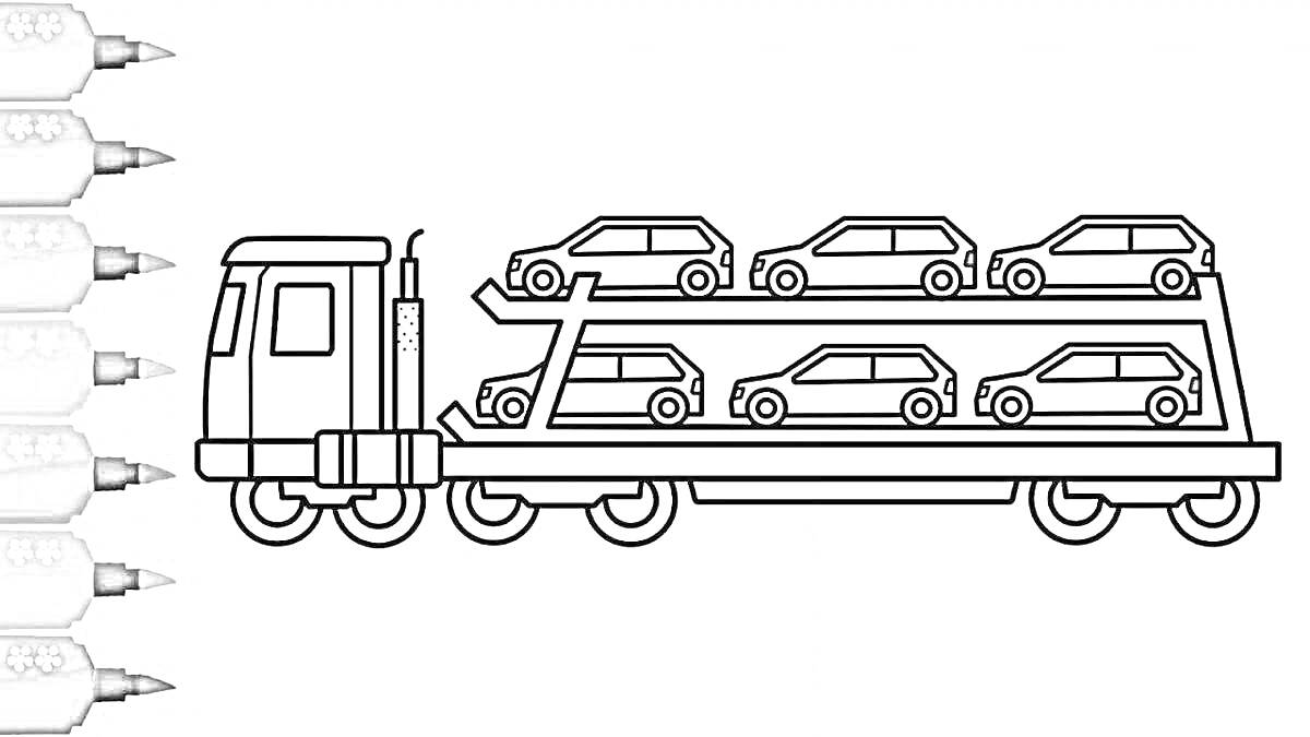 На раскраске изображено: Прицеп, Легковые машины, Транспортировка