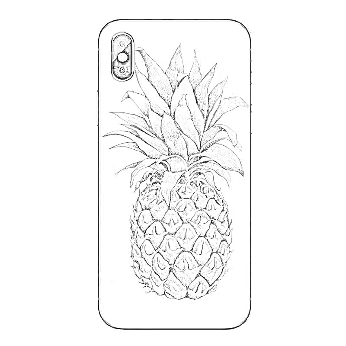 Раскраска iphone с рисунком ананаса, изображение с камерой заднего вида