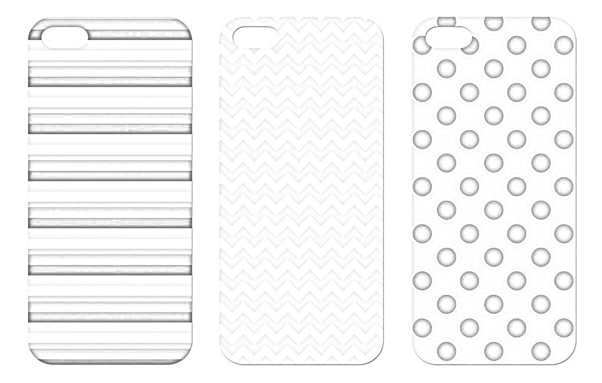 Раскраска Чехлы для телефона: горизонтальные полосы, зигзаги, горошек