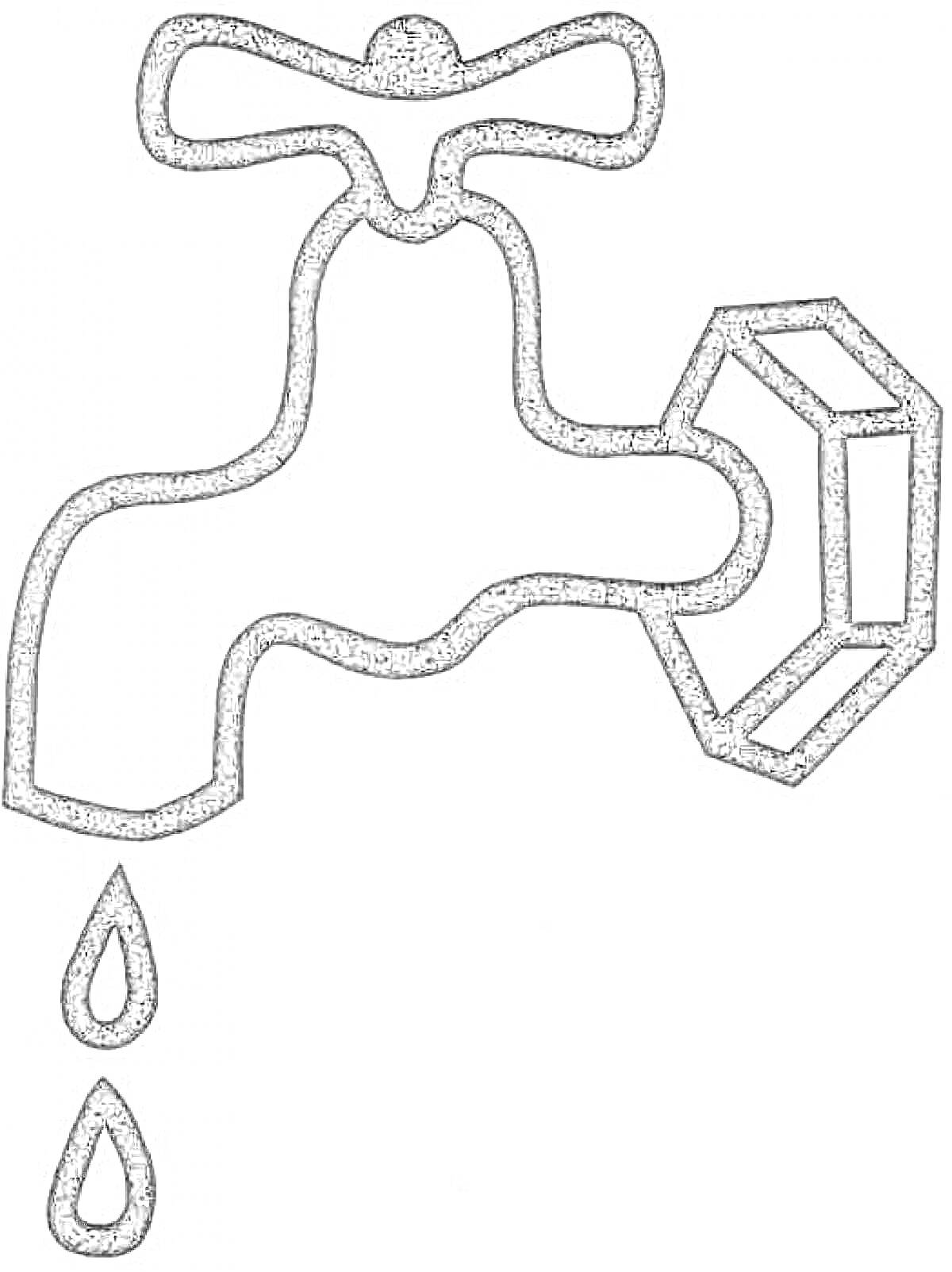 Раскраска Кран с водой, капли воды