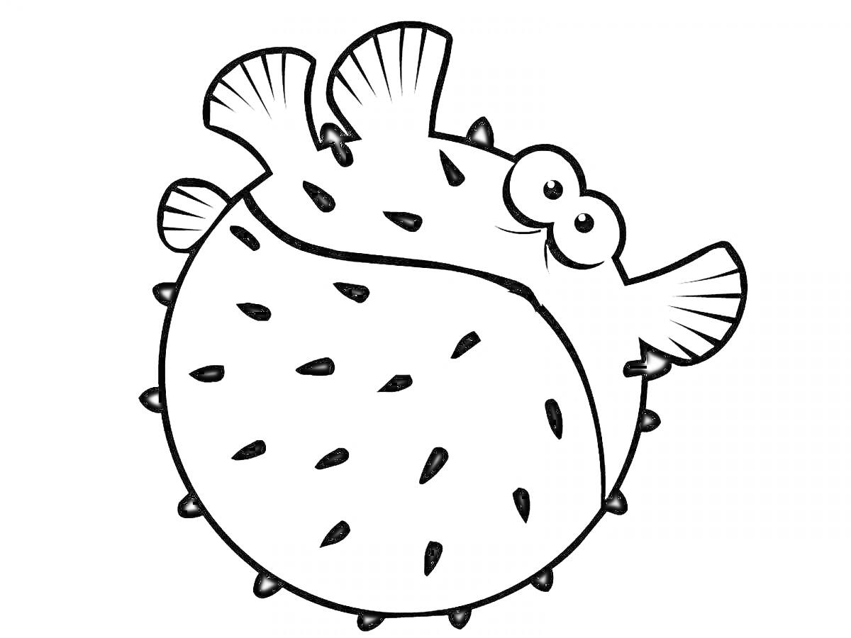 Раскраска Рыбка-еж с плавниками и глазками