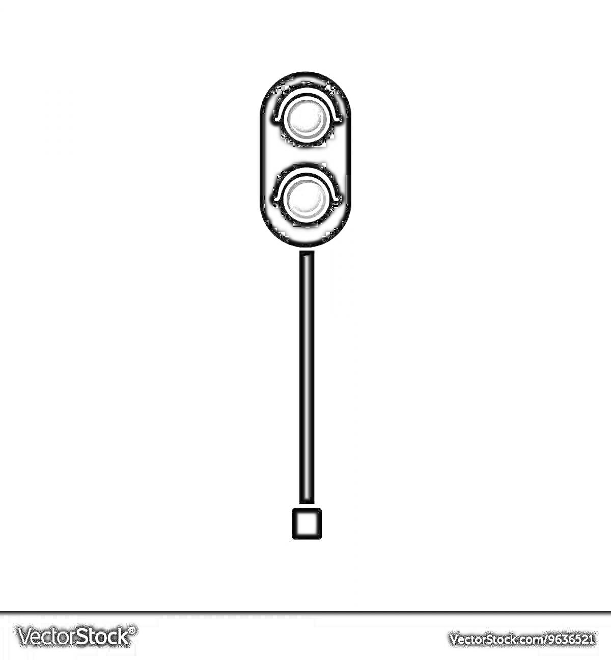 Раскраска Силуэт семафора с двумя сигнальными огнями, вертикальная конструкция