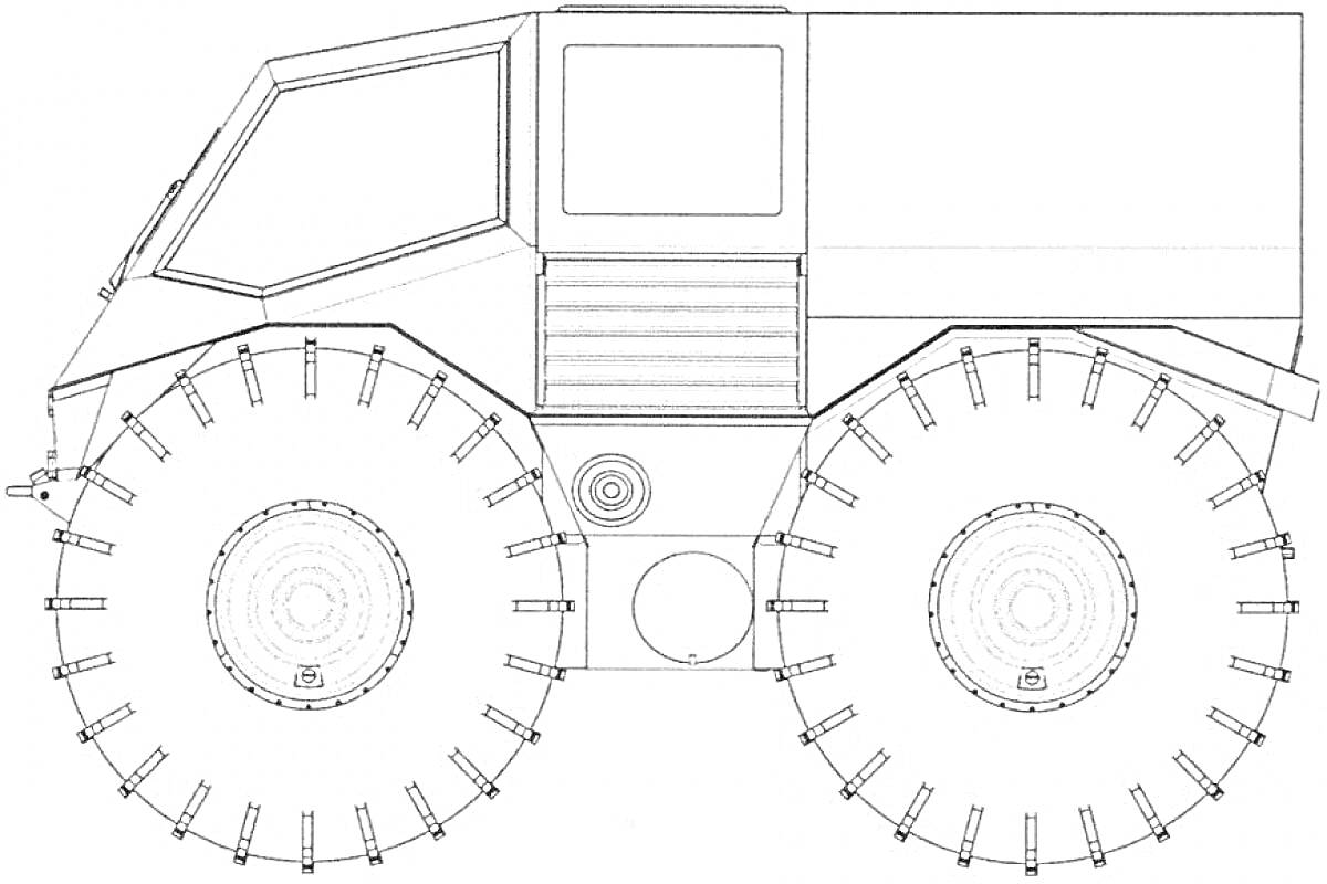 Раскраска Вездеход с кабиной и большими колёсами