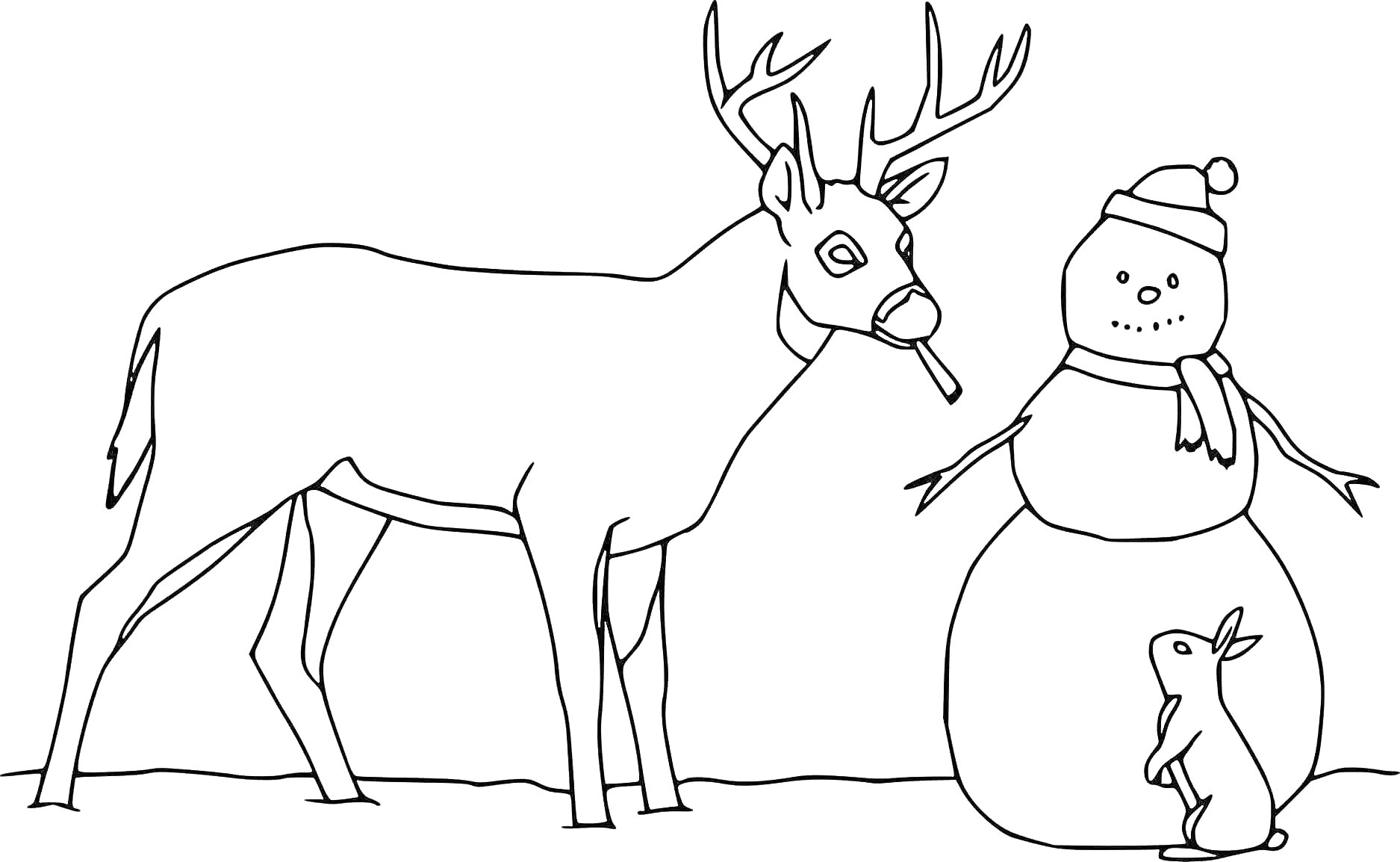 На раскраске изображено: Олень, Заяц, Север, Зима, Животные севера, 3-4 года