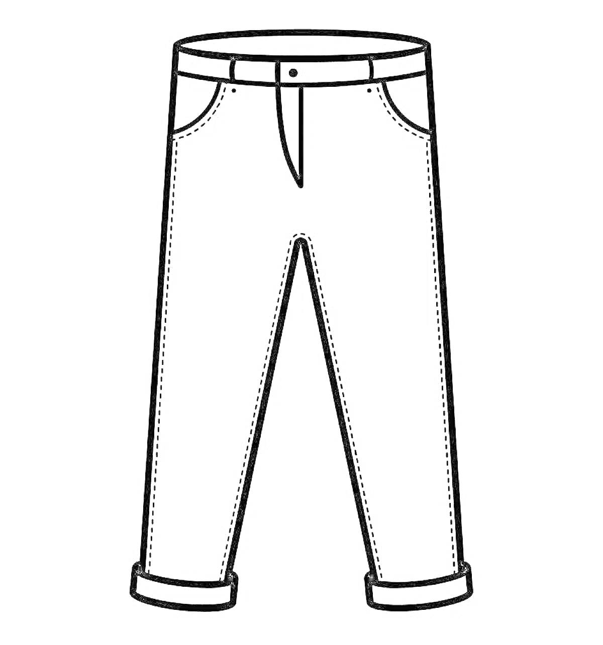 Раскраска Штаны с накладными карманами и подкатанными манжетами