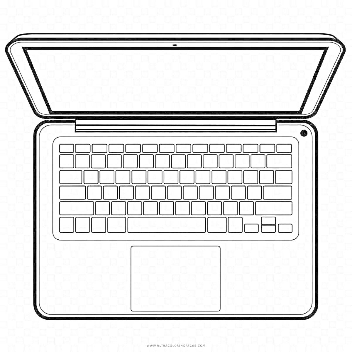 На раскраске изображено: Ноутбук, Клавиатура, Экран, Тачпад, Техника, Компьютер, Контурные рисунки