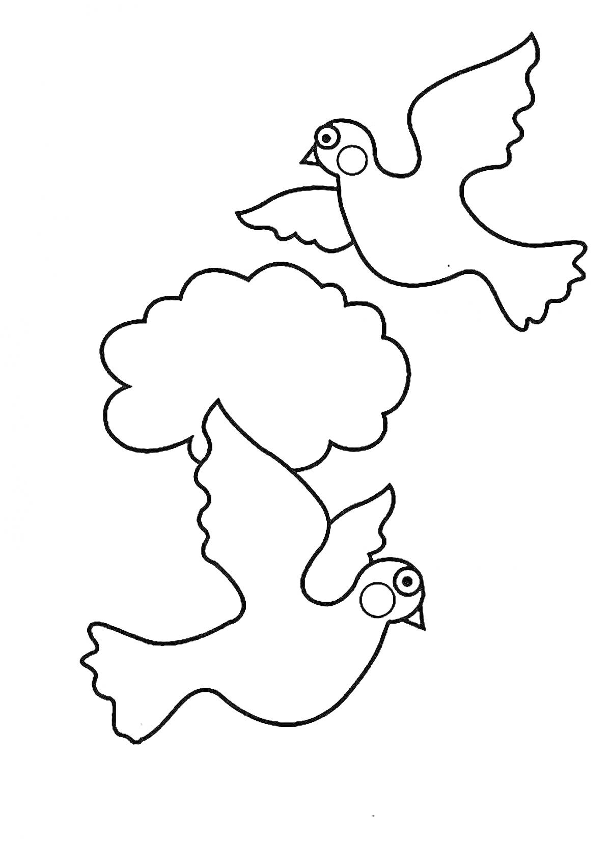 На раскраске изображено: Для детей, Облака, Птица, Голуби, Контурные рисунки, Летающая